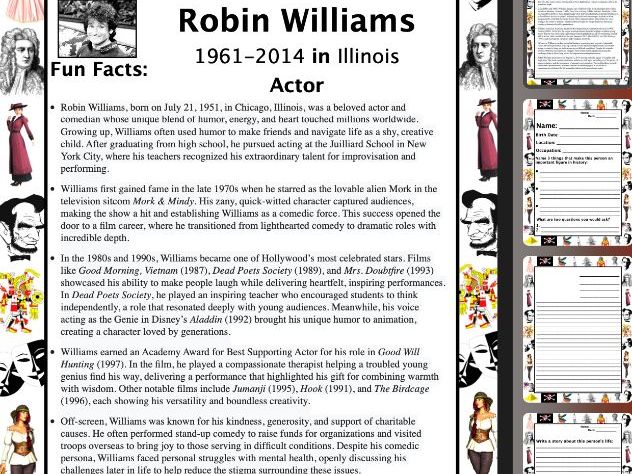 Robin Williams PACKET & ACTIVITIES, Important Historical Figures Series