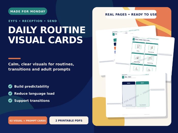 EYFS Visual Timetable Cards | Now & Next Boards + Lanyard Prompts | SEND