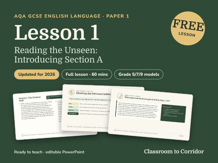 FREE AQA GCSE English Language Paper 1 Lesson 1: Reading the Unseen – Introducing Section A (2026)