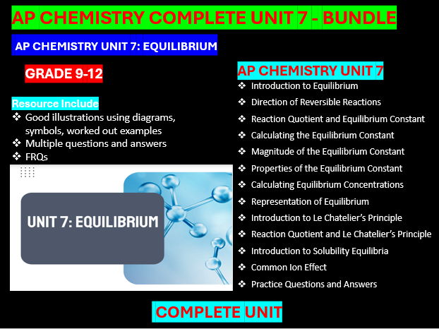 AP Chemistry Unit 7: EQUILIBRIUM COMPLETE UNIT - BUNDLE