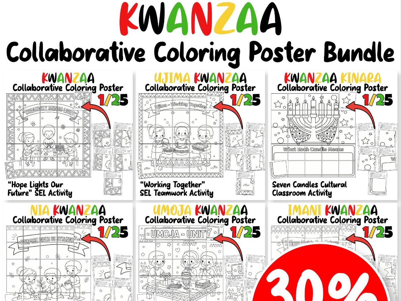 Kwanzaa Collaborative Poster Bundle | SEL Kwanzaa Unity, Purpose & Hope