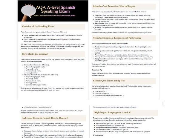 AQA A-Level Spanish Speaking. Guide and Strategies