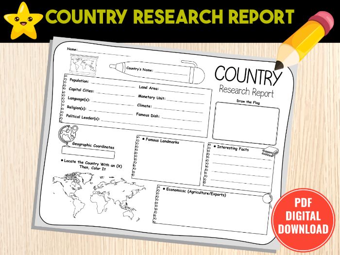 Country Research Report Worksheet For Kids | Homeschool Social Studies