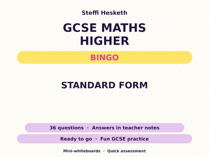 Standard Form GCSE Maths Higher Bingo