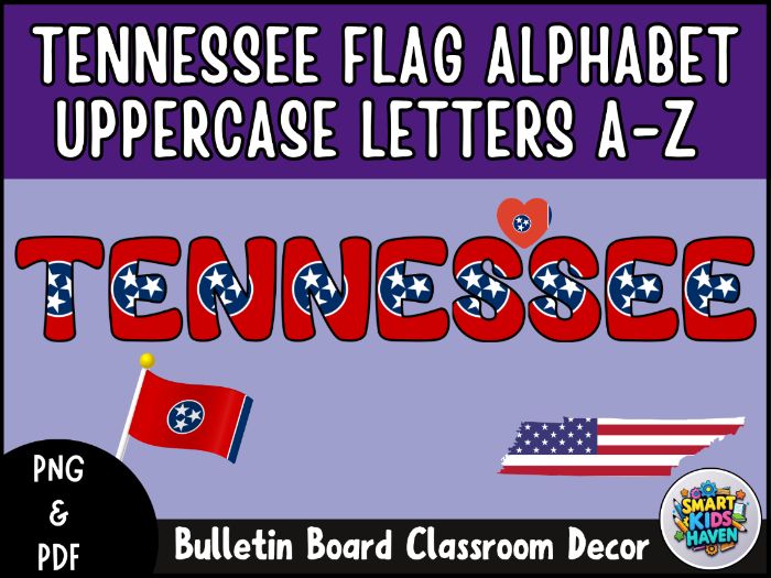 Tennessee Flag Alphabet Uppercase Letters A-Z Bulletin Board Classroom Decor
