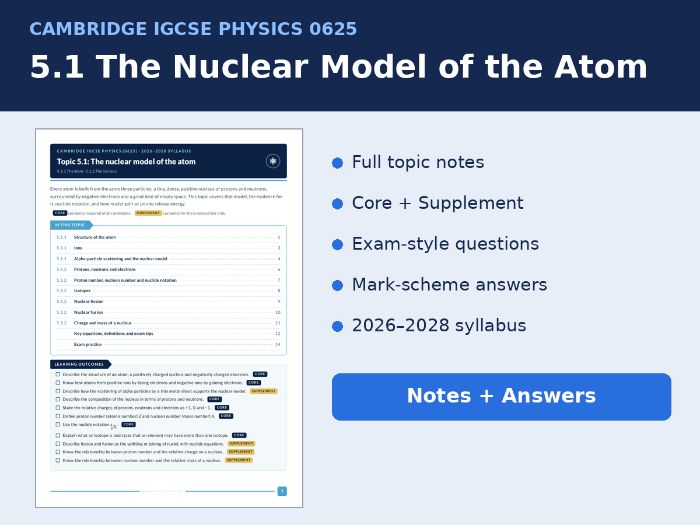 IGCSE Physics 0625 5.1 The Nuclear Model of the Atom Notes