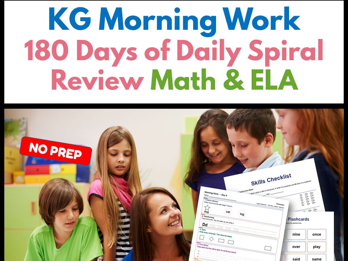KG Morning Work | 180 Days of Daily Spiral Review | Math & ELA