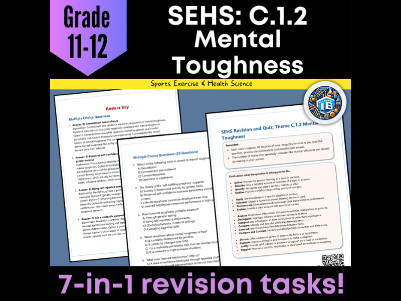 IB DP Sports Science (SEHS): C1.2 Mental Toughness – Quiz & Revision Worksheets 2026