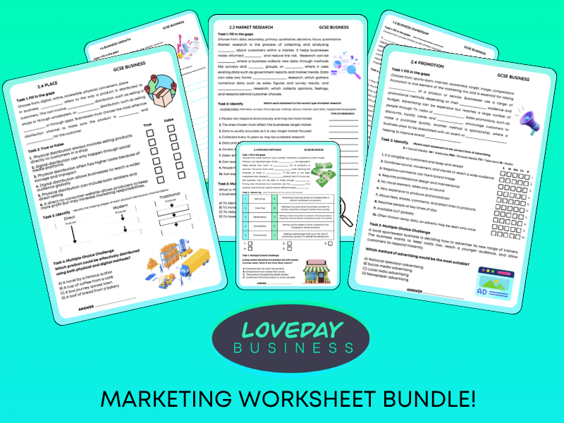 GCSE Business Marketing Worksheet Bundle