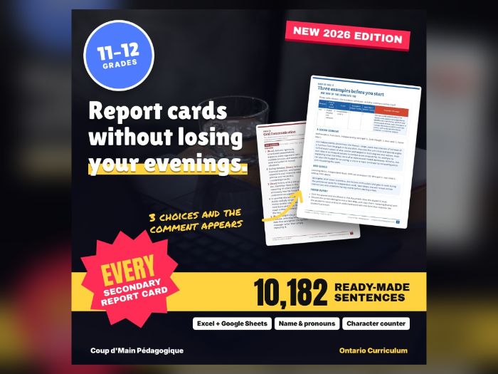 Ontario Report Card Comments Generator Grades 11-12 | Bank + Learning Skills