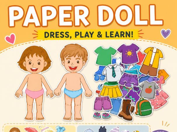Paper Doll Printable | Dress-Up Activity | Clothes Vocabulary | ESL Printable PDF