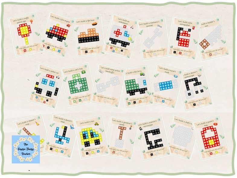 Multilink/Snap Cube Challenge Cards - People Who Help Us (Natural Theme)