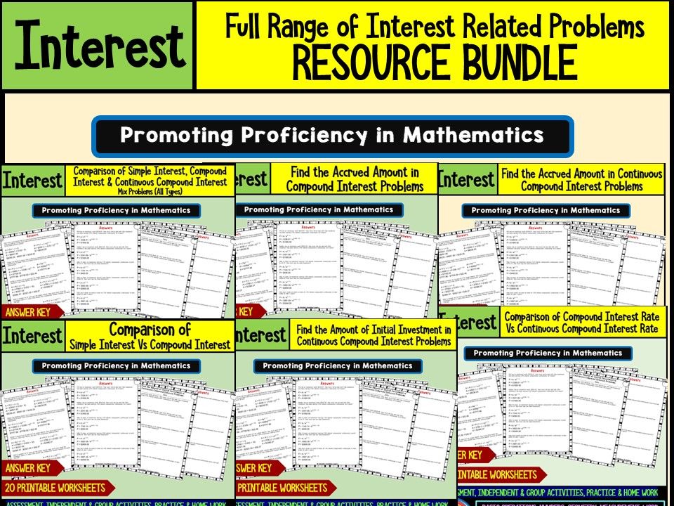 Full Range of Interest-Related Problems Worksheets Bundles – Practice Activities