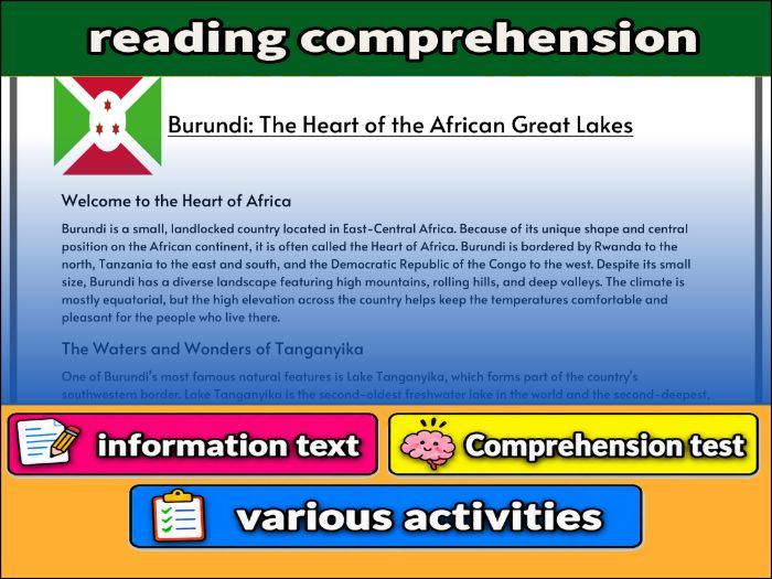 Burundi: The Heart of the African Great Lakes- Reading Comprehension, Worksheet & Activities