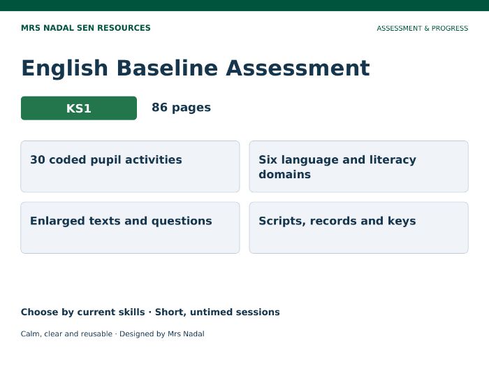 KS1 SEN English Baseline Assessment | 6 Domains | Secondary SEN