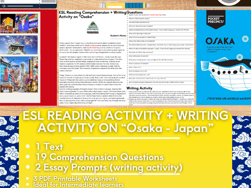 ESL Reading Comprehension + Writing Activity Worksheets on "Osaka" - Japan