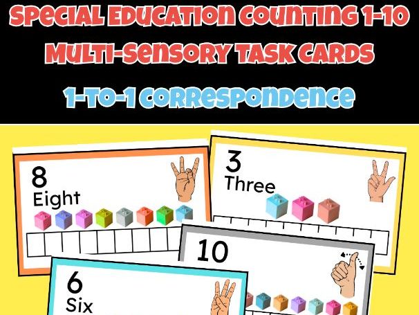 Special Education Counting 1-10 Task Cards | 1-to-1 Correspondence | ASL Numbers