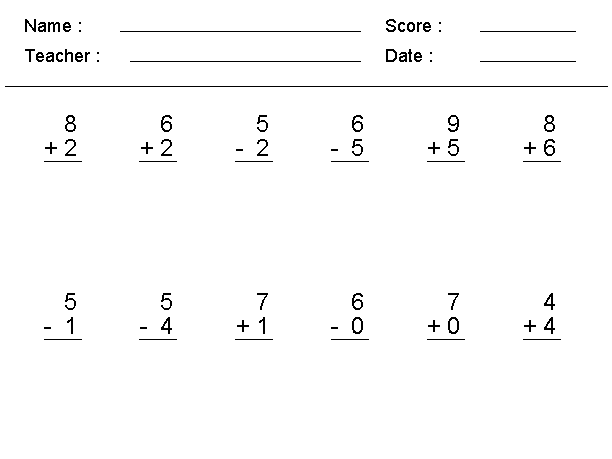 basic addition and subtraction problems.