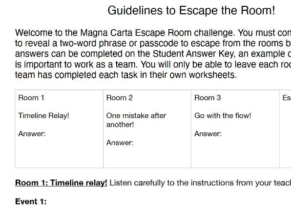 Magna Carta Escape Room Activity