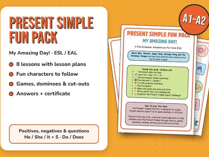 Present Simple Fun Pack – 10 Complete ESL Lessons (A1 – A2)