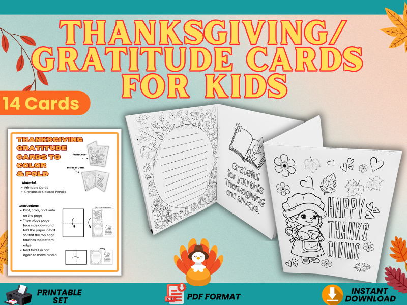 Printable Thanksgiving Gratitude Cards for Kids –DFY- Color, Fold & Write