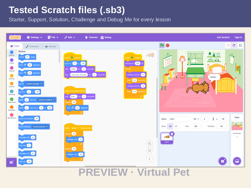 Scratch Year 7 Virtual Pet: Free Lessons 1–2 | Teaching Resources
