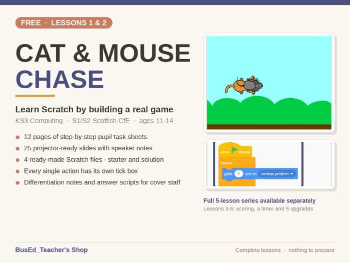 Scratch Programming Unit — Cat & Mouse Chase (Lessons 1 & 2 FREE)