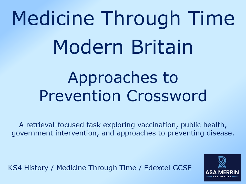 GCSE Medicine Through Time | Modern | Prevention Crossword | Retrieval Practice