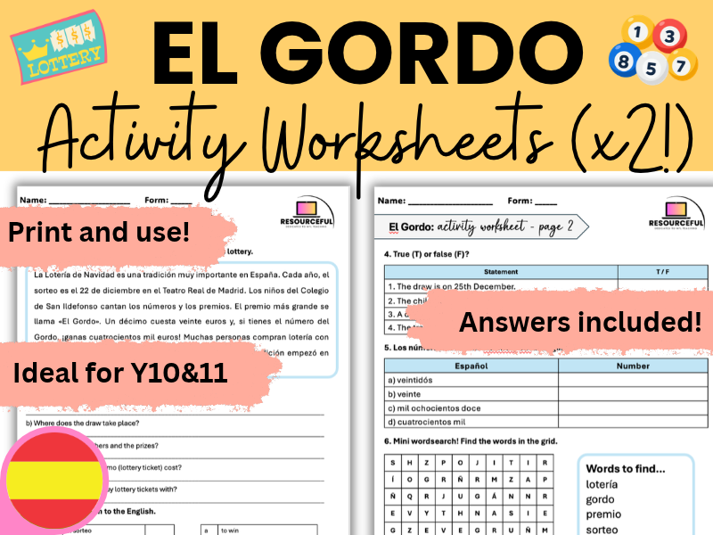 Spanish 'El Gordo' December Lottery Activity Worksheets (x2!)