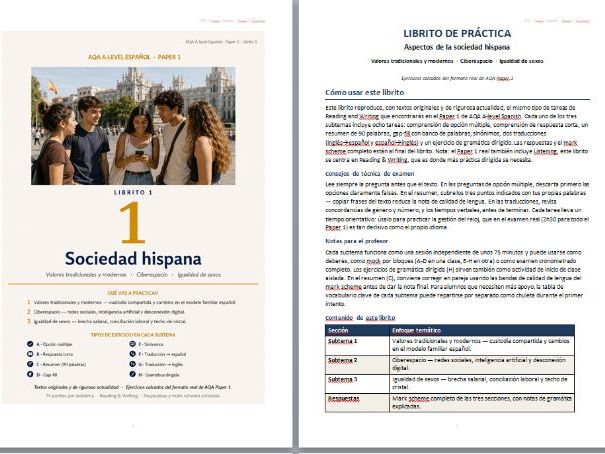 AQA A-Level Spanish Paper 1: Aspects of Hispanic Society - Librito 1 incl ANSWERS