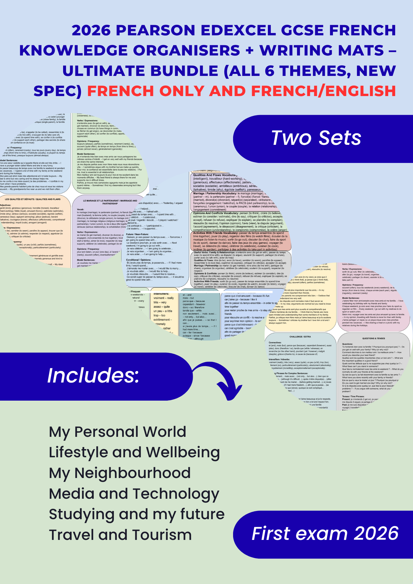 Ultimate 2026 Edexcel GCSE French Knowledge Organisers + Writing Mats Bundle - French Only & Bilingual Versions