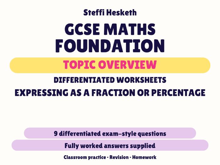 GCSE Foundation Expressing as a Fraction or Percentage | Topic Overview Differentiated Worksheet