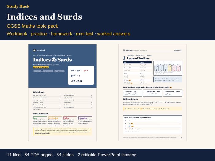 GCSE Indices and Surds Complete Pack