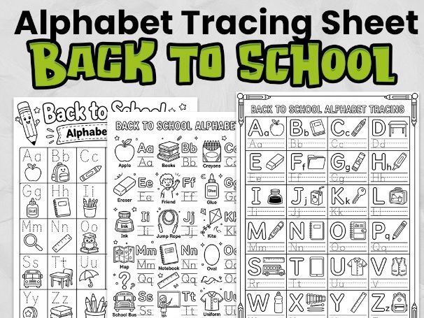Back to School Alphabet Tracing Worksheets | Letter Formation Activity for Primary