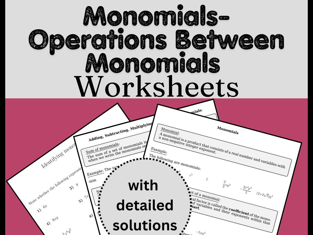 Monomials-Operations Between Monomials Worksheets