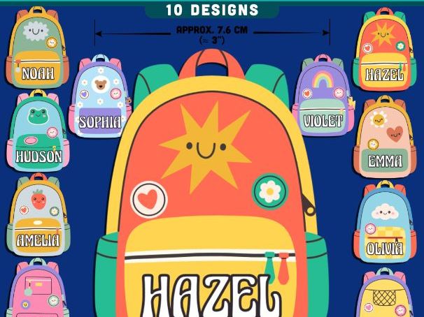 Kids Backpack Labels, Editable Name Tags, Locker & Cubby Labels, Fun School Organisation