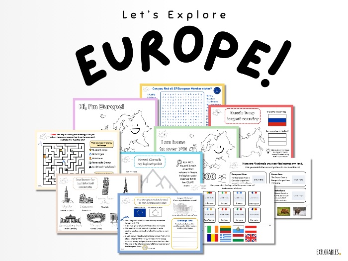Let's Explore Europe Activity Worksheets Kids Geography Lesson Continent Countries Resources Tracing