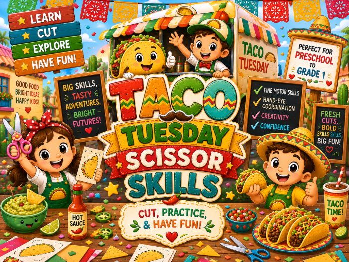 Taco Tuesday Scissor Skills Worksheets | Cutting Practice & Fine Motor Activities | Preschool–1