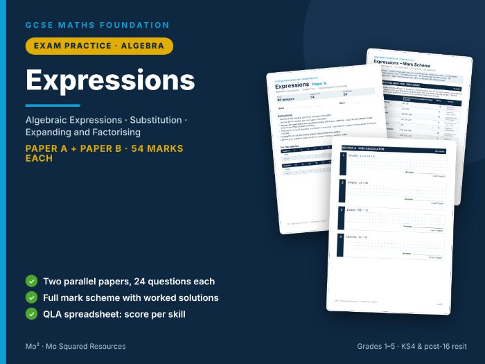 Expressions – GCSE Maths Foundation Exam Practice Pack