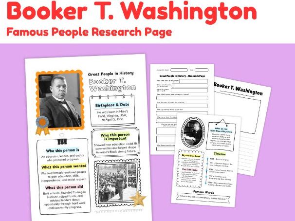 Booker T. Washington Research Project | Black History Biography Worksheets