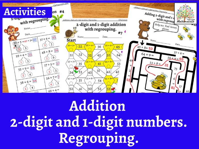 Addition 2-digit and 1-digit numbers Activities. Regrouping.- Making 10 to Add