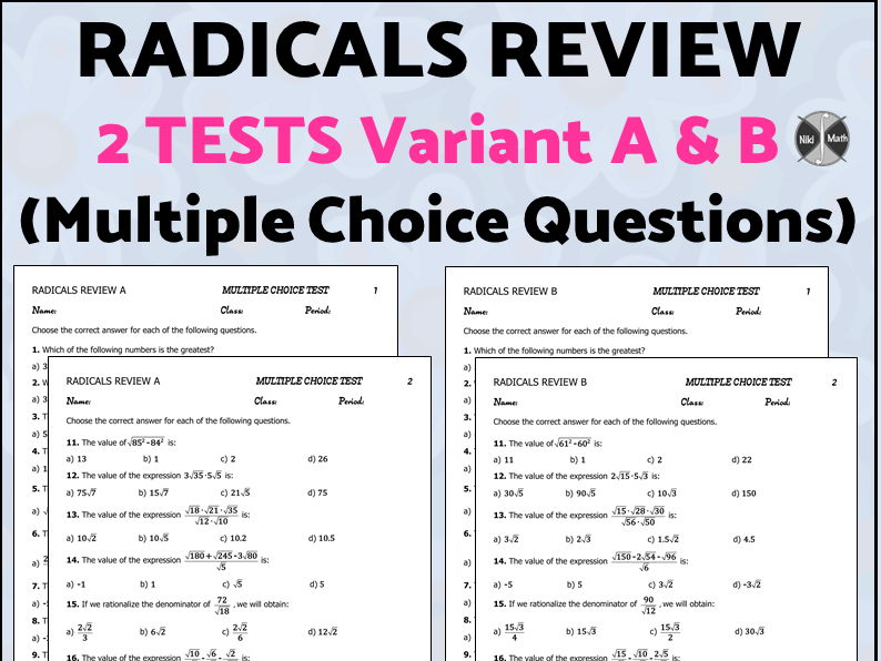 RADICALS Review - Two Similar Tests Variants A & B Multiple Choice Questions