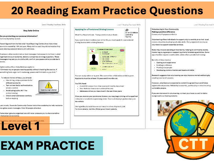 Level 1 English Functional Skills Reading Practice Pack – 20 Papers + Answers