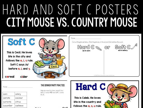 Hard and Soft C Phonics Poster Set & Activities: City Mouse vs. Country Mouse