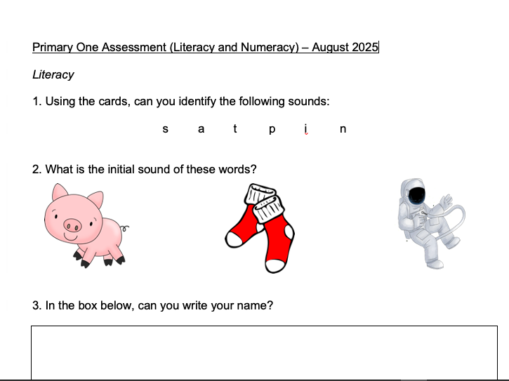 Basic Primary One Assessment (Literacy and Numeracy)