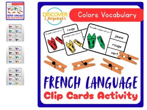 Beginner French Colours Vocabulary Clip Cards Activity
