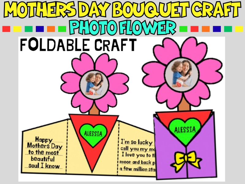 Mothers Day Flower Bouquet Craft | Foldouts Card with Photo | Bulletin Board