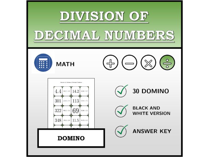 Domino | Division of Decimal Numbers | Math Activity