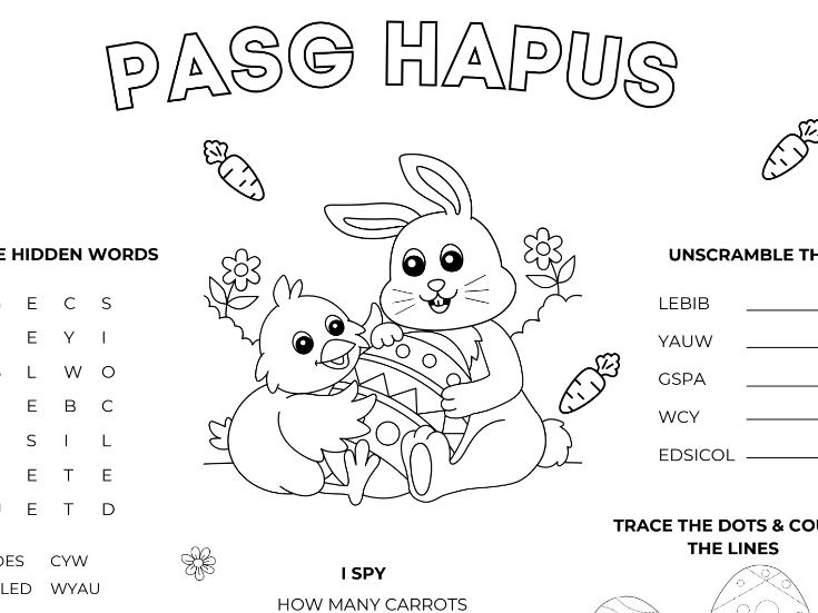 Pasg / Easter - activity sheet and colouring pages
