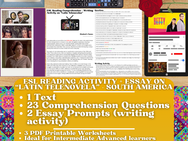 ESL Reading Comprehension + Writing Activity - Latin Telenovelas - South America